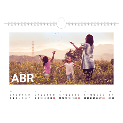 Calendário A4 horizontal — Mês grande [Abril]