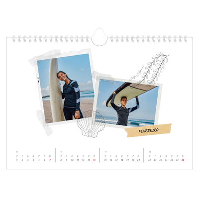 Calendário A4 horizontal — Estilo de álbum de recortes [Fevereiro]