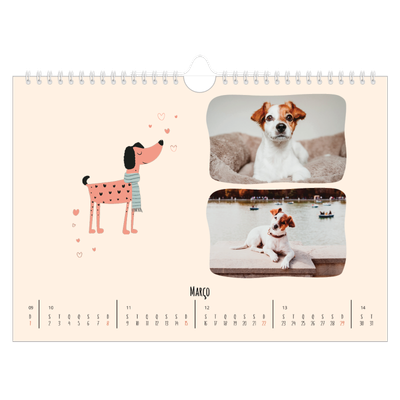 Calendário A4 horizontal — Patas de cão e garatujas [Março]