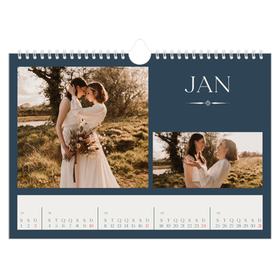 Calendário A4 horizontal — Ardósia e serifas [Janeiro]