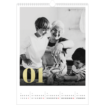 Calendário fotográfico A3 — Números grandes com purpurinas