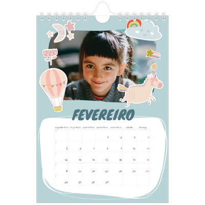 Calendário A5 — Unicórnio arco-íris [Fevereiro]