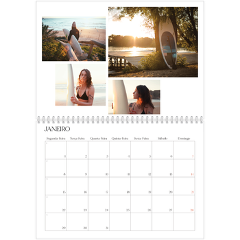 Calendário fotográfico duplo A4 — Pôr do sol surfista