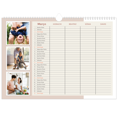 Calendário de família horizontal A3 — Molduras terrosas Planner - Família de 4 [Março]