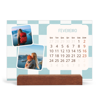 Calendário de mesa com suporte em madeira - horizontal  — Padrões retro [Fevereiro]
