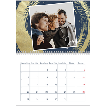 Calendário fotográfico duplo A4 — Fundos com pincel dourado