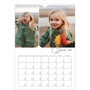 Calendário fotográfico A4 — Instantâneos e escrita