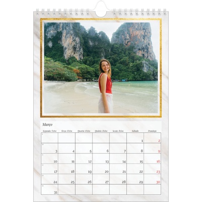 Calendário fotográfico A4 — Moldura de mármore dourada [Março]