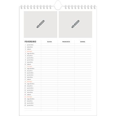 Agenda familiar A4 — Desenhe o seu próprio produto - Família de 3 [Fevereiro]