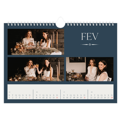 Calendário A4 horizontal — Ardósia e serifas [Fevereiro]
