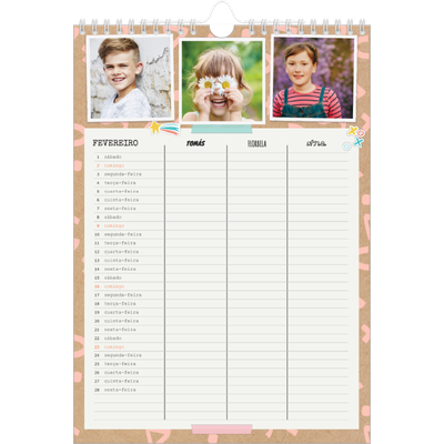 Agenda familiar A4 — Planificador Rústico - Familia de 3 [Fevereiro]