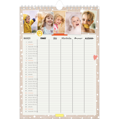 Agenda familiar A4 — Planificador Rústico - Familia de 5 [Março]