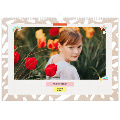 Calendário de família horizontal A3 — Planificador Rústico - Familia de 3 [capa]