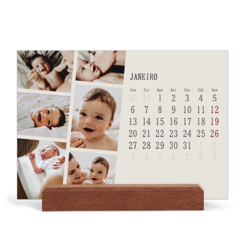 Calendário de mesa com suporte em madeira - horizontal — Memórias em movimento