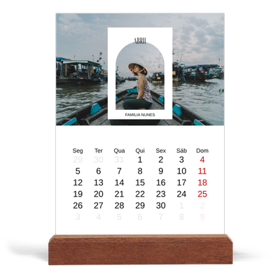 Calendário de mesa com suporte em madeira - vertical  — O arco aberto [Abril]