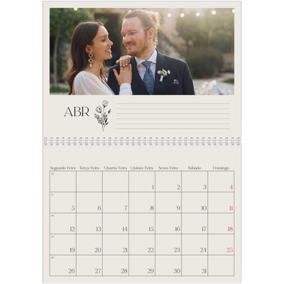 Calendário A4 duplo — Iniciais em flor [Abril]