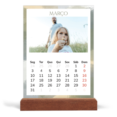 Calendário de mesa com suporte em madeira - vertical  — Efeito de pincel [Março]