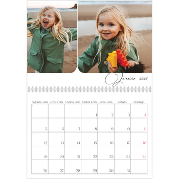 Calendário fotográfico duplo A4 — Instantâneos e escrita