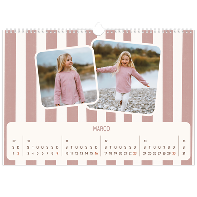 Calendário A3 Horizontal — Padrões retro [Março]