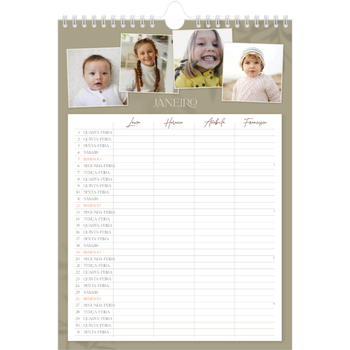 Calendário fotográfico A4 — Planificador realista - Família de 4