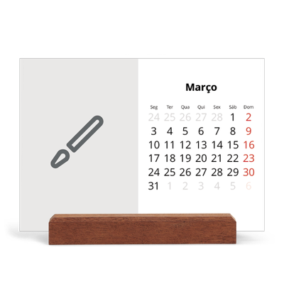 Calendário de mesa com suporte em madeira - horizontal  — Desenhe o seu próprio produto [Março]
