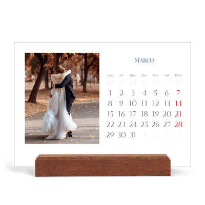 Calendário de mesa com suporte em madeira - horizontal  — Clássico cobalto [Março]