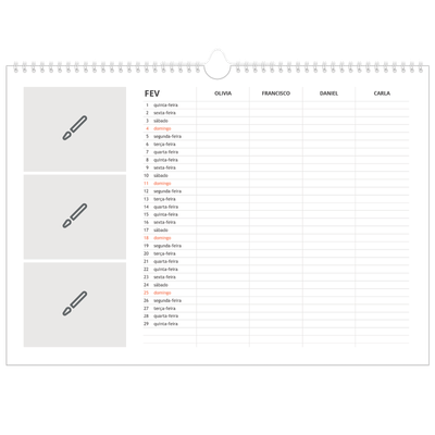 Calendário de família horizontal A3 — Desenhe o seu próprio produto - Família de 4 [Fevereiro]