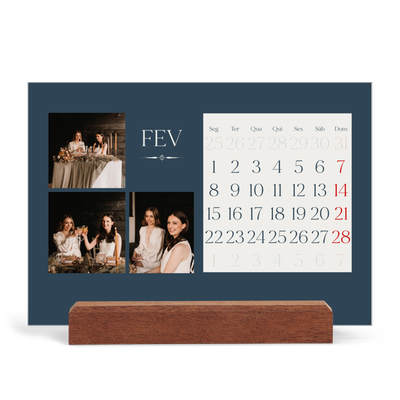 Calendário de mesa com suporte em madeira - horizontal  — Ardósia e serifas [Fevereiro]