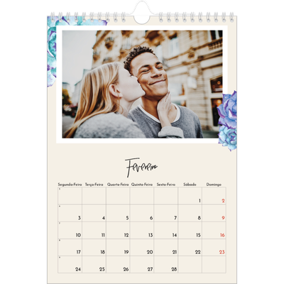 Calendário fotográfico A4 — Flores pintadas [Fevereiro]