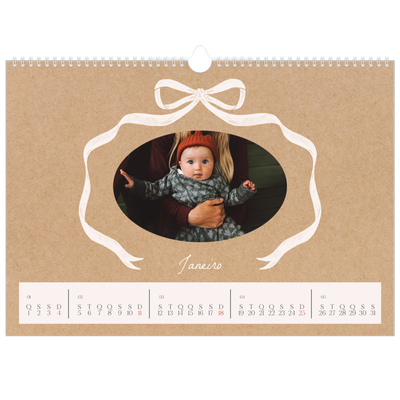 Calendário A3 Horizontal — Papel kraft e laço [Janeiro]