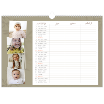 Calendário fotográfico horizontal A3 — Planificador realista - Família de 3
