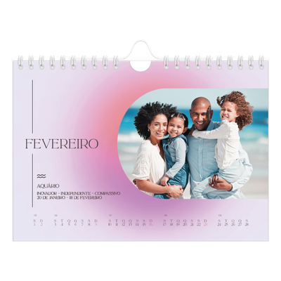 Calendário A5 horizontal — Degradê de astrologia [Fevereiro]