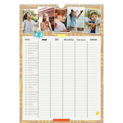 Agenda familiar A3 — Planificador Rústico - Familia de 5 [Abril]