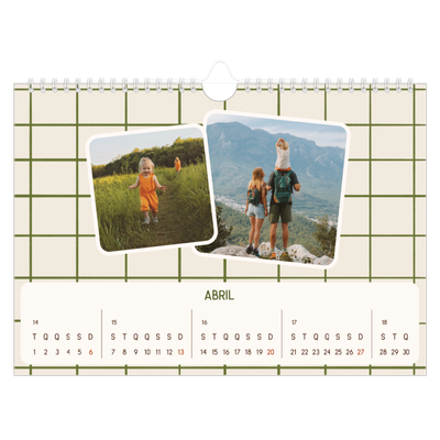 Calendário A4 horizontal — Padrões retro [Abril]
