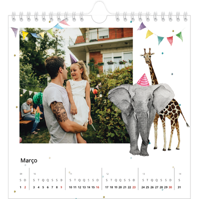 Calendário quadrado — Animais em aguarela [Março]