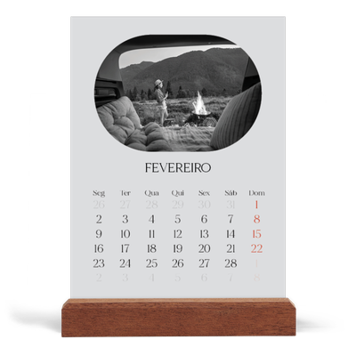 Calendário de mesa com suporte em madeira - vertical  — A estrada aberta [Fevereiro]