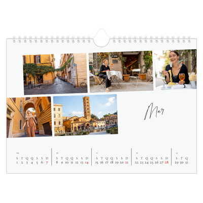 Calendário A4 horizontal — Férias na cidade [Março]