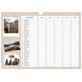 Calendário fotográfico horizontal A3 — Planificador artesanal - Familia de 5