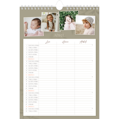 Agenda familiar A4 — Planificador realista - Família de 3 [Abril]