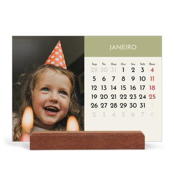 Calendário de mesa com suporte em madeira - horizontal — Capítulos pastel