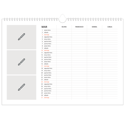 Calendário de família horizontal A3 — Desenhe o seu próprio produto - Família de 4 [Março]