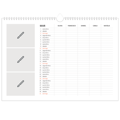 Calendário de família horizontal A3 — Desenhe o seu próprio produto - Família de 5 [Março]
