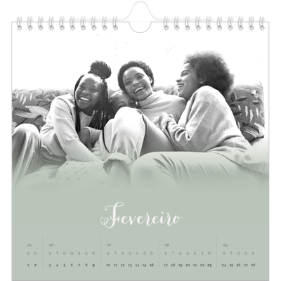 Calendário quadrado — Verde enevoado [Fevereiro]