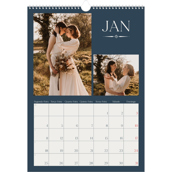 Calendário fotográfico A3 — Ardósia e serifas