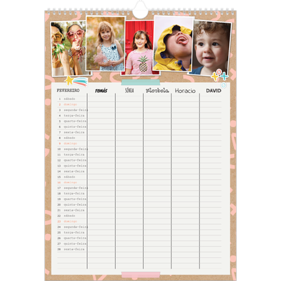 Agenda familiar A3 — Planificador Rústico - Familia de 5 [Fevereiro]