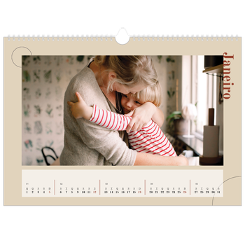 Calendário fotográfico horizontal A3 — Texto assimétrico
