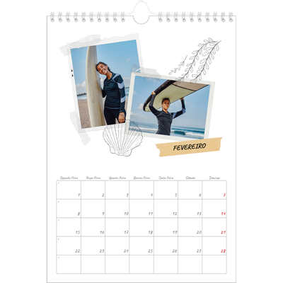 Calendário fotográfico A4 — Estilo de álbum de recortes [Fevereiro]
