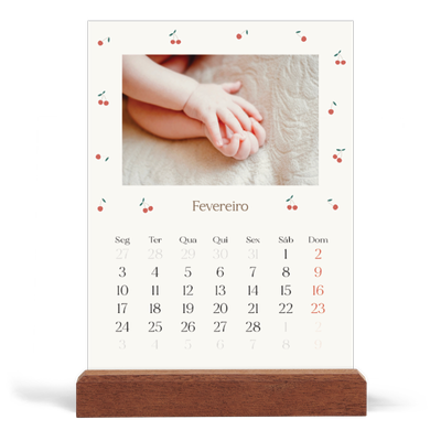 Calendário de mesa com suporte em madeira - vertical  — Felicidade de cereja [Fevereiro]