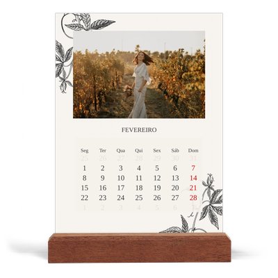 Calendário de mesa com suporte em madeira - vertical  — Tinta e hera [Fevereiro]
