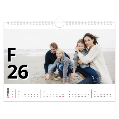 Calendário A4 horizontal — Estilo de carta [Fevereiro]